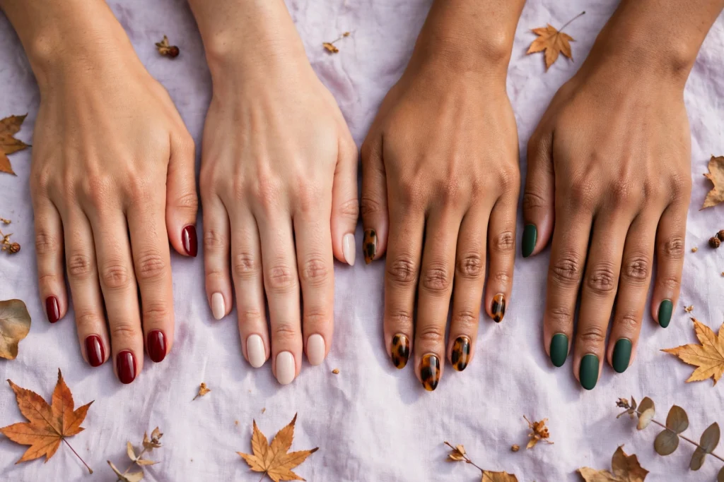 november nail ideas without halloween cranberry cashmere tortoiseshell forest green